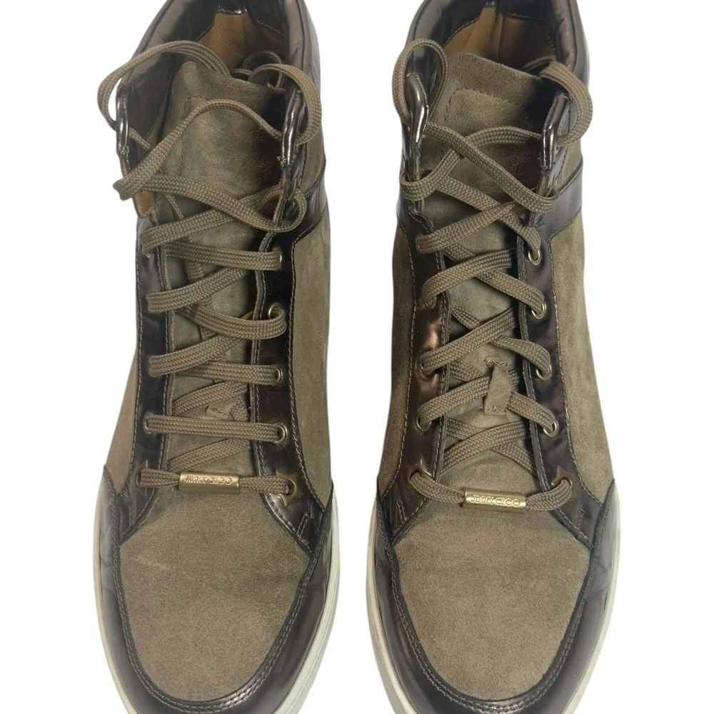 Jimmy Choo Brown and Metallic High-Top Sneakers Size 38 1/2